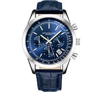 Stuhrling Original Mens Watches Chronograph Analog Blue Watch Dial with Date - Tachymeter 24-Hour Subdial Mens Blue Leather Strap