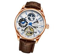 Stuhrling Original Skeleton Dress Analog Watch for Men, Automatic Mechanical Wristwatch, Gold Plated/Stainless Steel, Genuine Calfskin Leather Band, Brown, Mechanical,Skeleton Watch