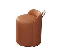 STUIJKVSZ 360° Swivel Ottoman with Low Backrest, Round Leather Vanity Chair, Vanity Upholstered Footrest Ottoman Foot for Living Room Bedroom Small Space and Make Up(Orange)