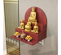 STUIJKVSZ Bamboo Prayer Buddhist Niche Incense Table,Wall Mounted Shrine Cabinet - Home Altar Table Shelf for Worship Buddha, Guanyin & Guan Gong(Teak Color,70x61.6x61.2cm/27.6x24.2x24.2in)
