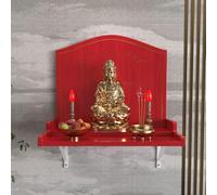 STUIJKVSZ Solid Wood Buddha Altar Shelf Wall Mounted Table with Lotus Carving & Metal Brackets, Buddhist Shrine for Home Meditation Prayer(Red B,48x40x45cm/18.9x15.7x17.7in)