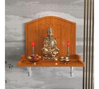 STUIJKVSZ Solid Wood Buddha Altar Shelf Wall Mounted Table with Lotus Carving & Metal Brackets, Buddhist Shrine for Home Meditation Prayer(Yellow A,43x40x42cm/16.9x15.7x16.5in)