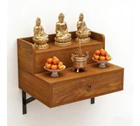 STUIJKVSZ Wall Mounted Buddha Altar Shelf with Drawer, Thickened Zen for Statues, Heavy Duty Table Home Worship, 15.7"-31.5"(Golden Oak Color,50x40x36cm/19.7x15.7x14.2in)