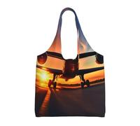Stujvc Airplane Sunset Sky Reusable Shopping Tote Bag, Large Canvas Carryall For Women Work Commute Beach Travel