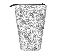 stujvc Black White Rose Print Expandable Organizer Bag, Telescopic Pencil Case, with Adjustable Strap Portable Storage