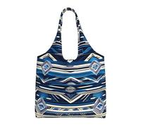 Stujvc Blue Polynesian Maori Tribal Pattern Reusable Shopping Tote Bag, Large Canvas Carryall For Women Work Commute Beach Travel