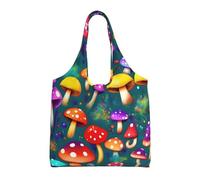 Stujvc Bright Mushrooms Arts Reusable Shopping Tote Bag, Large Canvas Carryall For Women Work Commute Beach Travel