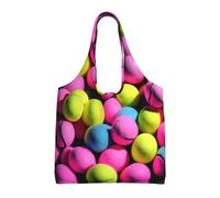 Stujvc Bright Pinks Tennis Balls Reusable Shopping Tote Bag, Large Canvas Carryall For Women Work Commute Beach Travel