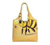 Stujvc Cute Cartoon Bee Reusable Shopping Tote Bag, Large Canvas Carryall For Women Work Commute Beach Travel