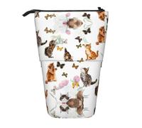 stujvc Cute Kitten Butterfly Print Expandable Organizer Bag, Telescopic Pencil Case, with Adjustable Strap Portable Storage