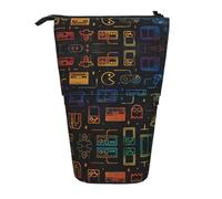 stujvc Game Video Gaming Pattern Print Expandable Organizer Bag, Telescopic Pencil Case, with Adjustable Strap Portable Storage