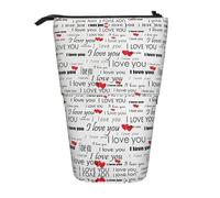 stujvc I Love You Words with Hearts Print Expandable Organizer Bag, Telescopic Pencil Case, with Adjustable Strap Portable Storage