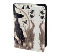 stujvc Magic Witch Witchcraft Bohemian Drawing Print Passport Holder, Leather Passport Cover, Travel Wallet Fits Credit Cards and Card