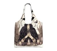 Stujvc Magic Witch Witchcraft Bohemian Drawing Reusable Shopping Tote Bag, Large Canvas Carryall For Women Work Commute Beach Travel
