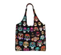 Stujvc Mexican Colourful Skull Reusable Shopping Tote Bag, Large Canvas Carryall For Women Work Commute Beach Travel