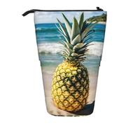 stujvc Pineapple on Beach Print Expandable Organizer Bag, Telescopic Pencil Case, with Adjustable Strap Portable Storage