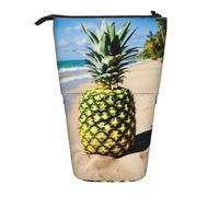 stujvc Pineapple on Beach Print Expandable Organizer Bag, Telescopic Pencil Case, with Adjustable Strap Portable Storage