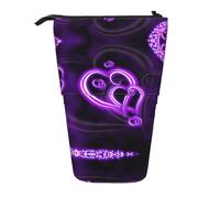 stujvc Purple Love Print Expandable Organizer Bag, Telescopic Pencil Case, with Adjustable Strap Portable Storage