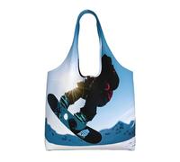 Stujvc Snowboarding Picture Reusable Shopping Tote Bag, Large Canvas Carryall For Women Work Commute Beach Travel