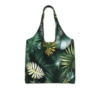 Stujvc Tropical Palm Leaves Reusable Shopping Tote Bag, Large Canvas Carryall For Women Work Commute Beach Travel