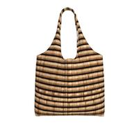 Stujvc Wicker Woven Pattern Reusable Shopping Tote Bag, Large Canvas Carryall For Women Work Commute Beach Travel