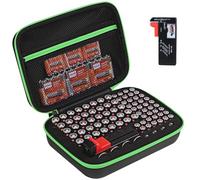 stukcaze Battery Organizer Storage Case with Tester for AA AAA Button Battery Holder Carrying 3 Batteries Variety Pack 88 Batteries Zipper Mesh Bag (Batteries Not Included)