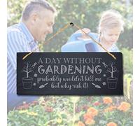 Stukk A Day Without Probably Laser Hanging Garden Sign, Natural Engraved Slate Stone Plaque, 30x12cm