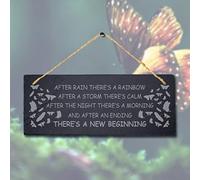 Stukk After Rain There is Rainbow Laser Hanging Garden Sign, Natural Engraved Slate Stone Plaque, 30x12cm