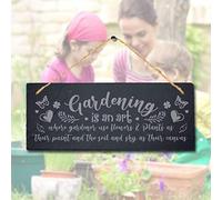 Stukk Art Where Gardener Use Flowers Hanging Sign, Natural Engraved Slate Stone Plaque, 30x12cm