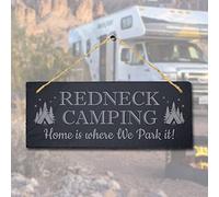 Stukk Campsite Memories Caravan Hanging Campfire Friends Funny Summer Adventure Sign (Redneck Camping), Natural Engraved Slate Stone Plaque, 30x12cm (Large)