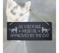 Stukk Cats Dogs Pet Funny Laser Hanging Kitten Pup Puppy Home (Visitors Must Be Approved), Natural Engraved Slate Stone Plaque, 30x12cm (Large)