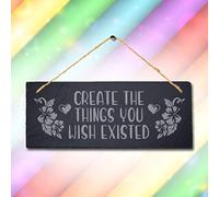 Stukk Create Things You Wish Existed Hanging Motivational Sign, Natural Engraved Slate Stone Plaque, 30x12cm
