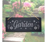 Stukk Garden Flowers Pattern Laser Hanging Home Decor Sign, Natural Engraved Slate Stone Plaque, 30x12cm