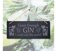 Stukk Given Enough Gin I Rule Laser Bar Hanging Club Pub Sign, Natural Engraved Slate Stone Plaque, 30x12cm
