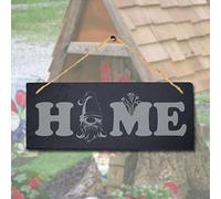 Stukk Gnome Laser Hanging Garden Home Decor Sign, Natural Engraved Slate Stone Plaque, 30x12cm