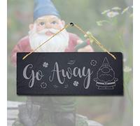 Stukk Go Away Angry Gnome Laser Hanging Garden Home Decor Sign, Natural Engraved Slate Stone Plaque, 30x12cm