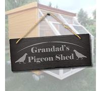 Stukk Grandads Pigeon Shed Laser Hanging Outdoor Sign, Natural Engraved Slate Stone Plaque, 30x12cm
