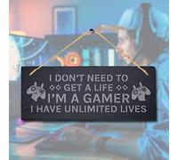 Stukk Hanging Slate Sign, Gamer Have Unlimited Lives, 30x12cm