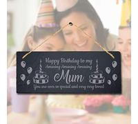 Stukk Happy Birthday to My Amazing Mum Hanging Sign, Natural Engraved Slate Stone Plaque, 30x12cm