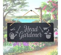 Stukk Head Laser Hanging Flower Garden Home Decor Sign, Natural Engraved Slate Stone Plaque, 30x12cm