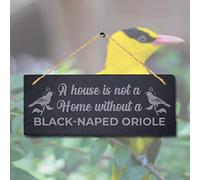 Stukk Home Without Bird Budgerigar Hanging Red Billed Leiothrix Warbling White Eye Grey Shrike Sign (Black Naped Oriole), Natural Engraved Slate Stone Plaque, 30x12cm (Large)