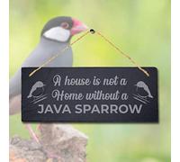 Stukk Home Without Bird Cockatiel Crested Chines Hwamei Hanging Canary Zebra Finch Sign (Java Sparrow), Natural Engraved Slate Stone Plaque, 30x12cm (Large)