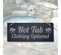 Stukk Hot Tub Clothing Optional Laser Hanging Pool Decor Sign, Natural Engraved Slate Stone Plaque, 30x12cm