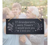 Stukk If Grandparents were Flowers Hanging Grandma Grandad Sign, Natural Engraved Slate Stone Plaque, 30x12cm