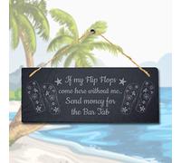 Stukk If My Flip Flop Come Here Without Me Hanging Ocean Beach Sea Sign, Natural Engraved Slate Stone Plaque, 30x12cm