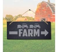 Stukk Laser Hanging Animal Farmhouse Allotment Sign (Farm D1), Natural Engraved Slate Stone Plaque, 30x12cm (Large)