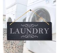 Stukk Laser Hanging Laundry Hub Home Decor Sign, Natural Engraved Slate Stone Plaque, 30x12cm
