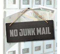 Stukk No Junk Mail Laser Hanging Outdoor Sign, Natural Engraved Slate Stone Plaque, 30x12cm