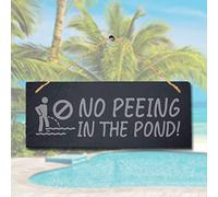 Stukk No Peeing in The Pond Laser Hanging Pool Hot Tub Sign, Natural Engraved Slate Stone Plaque, 30x12cm