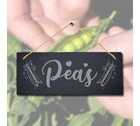 Stukk Peas Laser Hanging Vegetable Patch Garden Allotment Sign, Natural Engraved Slate Stone Plaque, 30x12cm (Large)